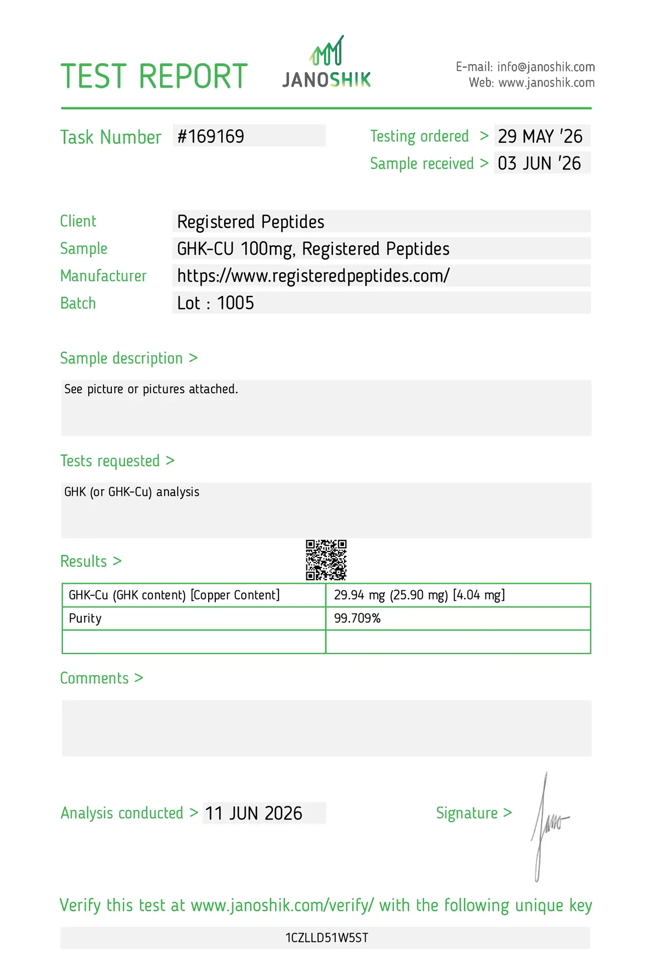 GHK-CU Purity CoA – June 2026